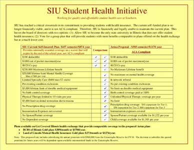 SIU Student Health Initiative Working for quality and affordable student health care at Southern. SIU has reached a critical crossroads in its commitment to providing students with health insurance. The current self-fund
