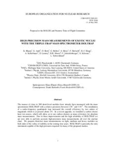 EUROPEAN ORGANIZATION FOR NUCLEAR RESEARCH CERN-INTCINTC-P160 13. of MayProposal to the ISOLDE and Neutron Time-of-Flight Committee