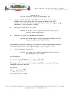 OFFICE OF THE MAYOR AND TOWN COUNCIL  MINUTES OF THE PLANNING AND ZONING COMMISSION SEPTEMBER 9, 2015 I.