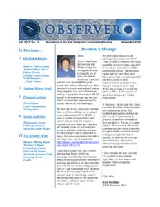 Vol. 2013, No. 11  Newsletter of the New Hampshire Astronomical Society In This Issue…