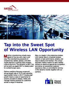 Tap into the Sweet Spot of Wireless LAN Opportunity M obility is transforming virtually every aspect of how we work, learn, and play. The overwhelming popularity of