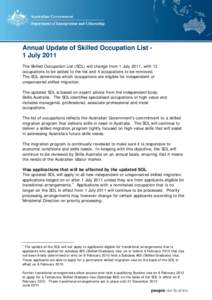 Annual Update of Skilled Occupation List - 1 July 2011
