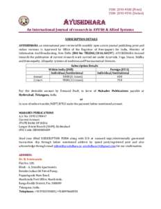 ISSN: Print) ISSN: Online) AYUSHDHARA An International Journal of research in AYUSH & Allied Systems SUBSCRIPTION DETAILS