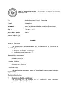 THE STATE EDUCATION DEPARTMENT / THE UNIVERSITY OF THE STATE OF NEW YORK / ALBANY, NYTO:  Audits/Budget and Finance Committee