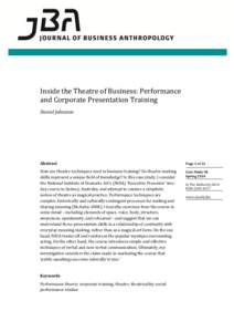 Inside the Theatre of Business: Performance and Corporate Presentation Training Daniel Johnston Abstract