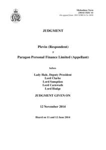 Plevin (Respondent) v PAragon Personal Finance Limited (Appellant)