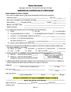 Please Print Clearly Barrington Town Hall, 283 county Rd., Barrington RlApplication for a Certified Copy of a Birth Record Please complete ALL items 1-5 below: