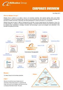 As of MayWhat is Alibaba Group? Alibaba Group’s mission is to make it easy to do business anywhere. We operate leading online and mobile marketplaces in retail and wholesale trade, as well as cloud computing and