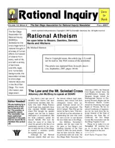 Rational Inquiry Volume 12, Issue 4 The San Diego Association for Rational Inquiry Newsletter  Fall, 2007