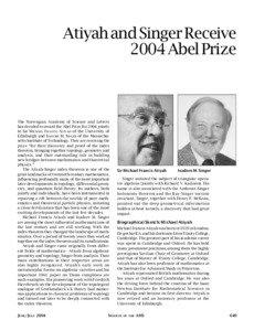 Atiyah and Singer Receive 2004 Abel Prize