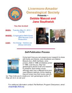 Livermore-Amador Genealogical Society Presents ~ Debbie Mascot and Jane Southwick