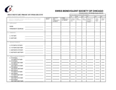 SWISS BENEVOLENT SOCIETY OF CHICAGO Schweizerische Wohltätigkeitsgesellschaft DOCUMENTATION FORWARDED A. B. C.