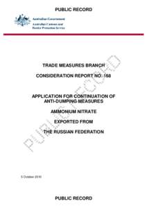 PUBLIC RECORD  TRADE MEASURES BRANCH CONSIDERATION REPORT NO[removed]APPLICATION FOR CONTINUATION OF