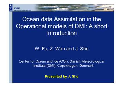 Ocean data Assimilation in the Operational models of DMI: A short Introduction W. Fu, Z. Wan and J. She Center for Ocean and Ice (COI), Danish Meteorological Institute (DMI), Copenhagen, Denmark