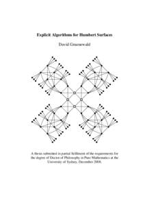 Explicit Algorithms for Humbert Surfaces David Gruenewald A thesis submitted in partial fulfilment of the requirements for the degree of Doctor of Philosophy in Pure Mathematics at the University of Sydney, December 2008