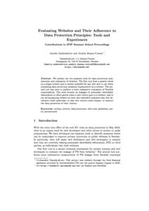 Evaluating Websites and Their Adherence to Data Protection Principles: Tools and Experiences Contributions to IFIP Summer School Proceedings Amelia Andersdotter and Anders Jensen-Urstad
