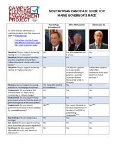 NONPARTISAN CANDIDATE GUIDE FOR MAINE GOVERNOR’S RACE Paul LePage (Incumbent-R)  Mike Michaud (D)