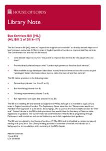 Bus Services Bill [HL]: Briefing for Lords Stages
