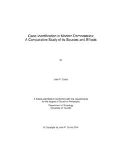Class Identification in Modern Democracies: A Comparative Study of its Sources and Effects by  Josh P. Curtis