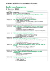 7TH INDONESIA INTERNATIONAL PALM OIL CONFERENCE 9 OctoberConference Programme 9 October 2018 Time