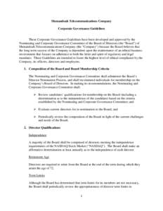 Shenandoah Telecommunications Company Corporate Governance Guidelines These Corporate Governance Guidelines have been developed and approved by the Nominating and Corporate Governance Committee of the Board of Directors 