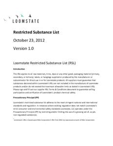   	
   Restricted	
  Substance	
  List	
   October	
  23,	
  2012	
   Version	
  1.0	
   	
  