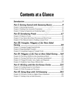 Contents at a Glance Introduction .................................................................1 AL  Part I: Getting Started with Geometry Basics .................9