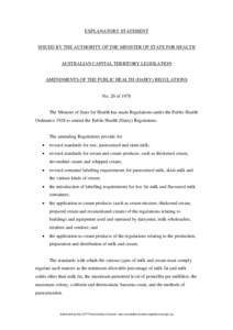 EXPLANATORY STATEMENT  ISSUED BY THE AUTHORITY OF THE MINISTER OF STATE FOR HEALTH AUSTRALIAN CAPITAL TERRITORY LEGISLATION