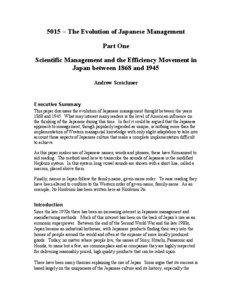 5015 – The Evolution of Japanese Management Part One Scientific Management and the Efficiency Movement in
