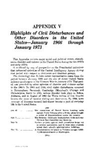 Commission on CIA Activities within the United States: Appendix V - Highlights of Civil Disturbances and Other Disorders in the US