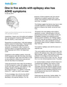 One in five adults with epilepsy also has ADHD symptoms