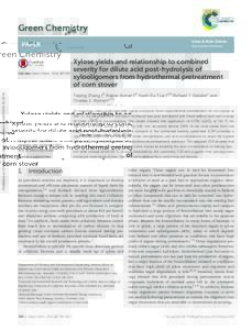 Xylose yields and relationship to combined severity for dilute acid post-hydrolysis of xylooligomers from hydrothermal pretreatment of corn stover