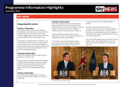Programme Information Highlights September 2014 sky news Tuesday 10 September