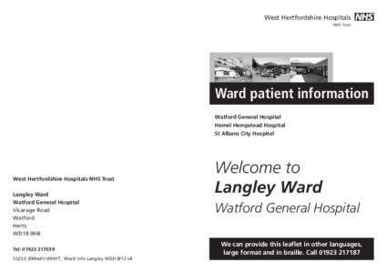 West Hertfordshire Hospitals NHS Trust Ward patient information Watford General Hospital Hemel Hempstead Hospital
