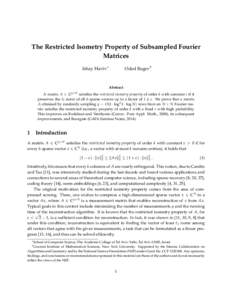 The Restricted Isometry Property of Subsampled Fourier Matrices Ishay Haviv∗ Oded Regev†