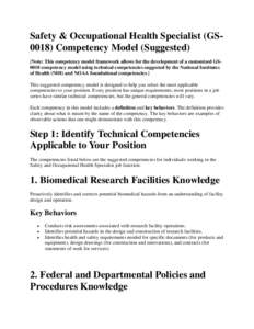 Safety & Occupational Health Specialist (GS0018) Competency Model (Suggested) [Note: This competency model framework allows for the development of a customized GS0018 competency model using technical competencies suggest