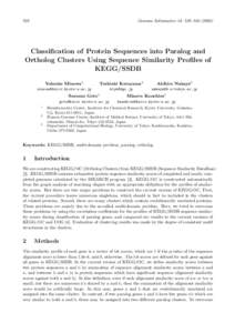 528  Genome Informatics 14: 528–Classification of Protein Sequences into Paralog and Ortholog Clusters Using Sequence Similarity Profiles of