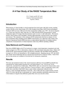 Eleventh ARM Science Team Meeting Proceedings, Atlanta, Georgia, March 19-23, 2001  A 4-Year Study of the RASS Temperature Bias R. L. Coulter and B. M. Lesht Argonne National Laboratory Argonne, Illinois