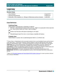 Alberta Health and Wellness Public Health Notifiable Disease Management Guidelines August[removed]Leprosy