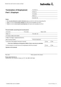 Helvetia Swiss Life Insurance Company Ltd, Basle  Delete entries Termination of Employment