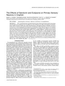 MICROSCOPY RESEARCH AND TECHNIQUE 60:336 –The Effects of Serotonin and Ecdysone on Primary Sensory Neurons in Crayfish ROBIN L. COOPER,1* ELIZABETH WARD,1 RECENNAH BRAXTON,2 HAO LI,1 1