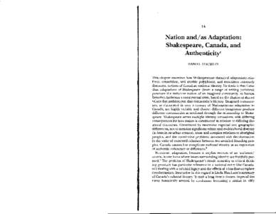 14  Nation and/as Adaptation: Shakespeare, Canada, and Authenticity, DANIEL FISCHLIN