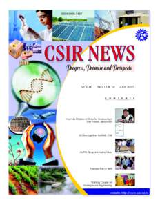 ISSNCSIR NEWS Progress, Promise and Prospects VOL 60