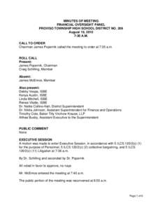 MINUTES OF MEETING FINANCIAL OVERSIGHT PANEL PROVISO TOWNSHIP HIGH SCHOOL DISTRICT NO. 209 August 19, 2010
