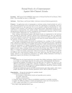 Formal Study of a Countermeasure Against Side-Channel Attacks Location. SEN group of the COMELEC department at Telecom ParisTech (37 rue Dareau, 75014, Paris). This internship can lead to a PhD thesis. Advisors.