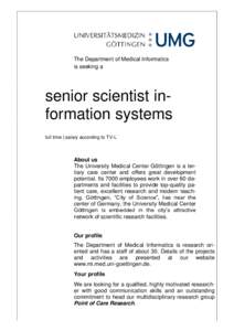 The Department of Medical Informatics is seeking a senior scientist information systems full time | salary according to TV-L