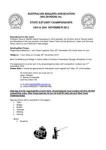 AUSTRALIAN ANGLERS ASSOCIATION (WA DIVISION) Inc. STATE ESTUARY CHAMPIONSHIPS 24th & 25th NOVEMBERBoundaries for this event: