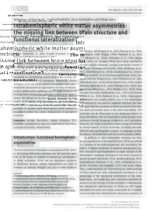 Rev. Neurosci. 2016; 27(5): 465–480  Sebastian Ocklenburg*, Patrick Friedrich, Onur Güntürkün and Erhan Genç Intrahemispheric white matter asymmetries: the missing link between brain structure and