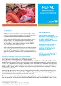 NEPAL Humanitarian Situation Report 2 Figure 1 A mum and her baby in a camp. (Photo: UNICEFNepal/NNewar)