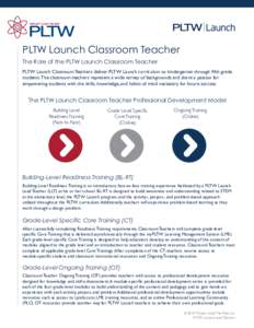 PLTW Launch Classroom Teacher The Role of the PLTW Launch Classroom Teacher PLTW Launch Classroom Teachers deliver PLTW Launch curriculum to kindergarten through fifth grade students. The classroom teachers represent a w